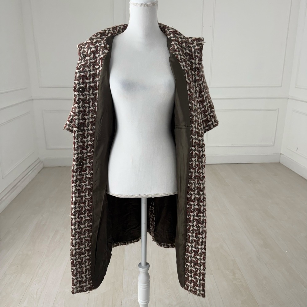 Semantiks Womens Brown Houndstooth Wool Blend Short Sleeve Coat Jacket Small - Picture 3 of 12